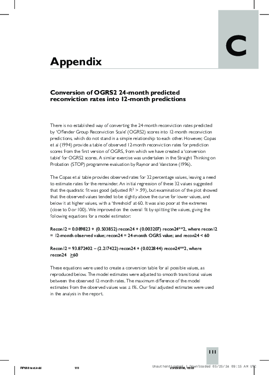 (PDF) Conversion of OGRS2 24-month predicted reconviction rates into 12 ...