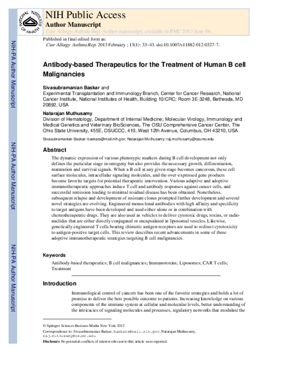 (PDF) Antibody-based therapeutics for the treatment of human B cell ...