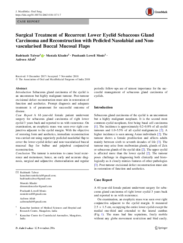(PDF) Surgical Treatment of Recurrent Lower Eyelid Sebaceous Gland ...