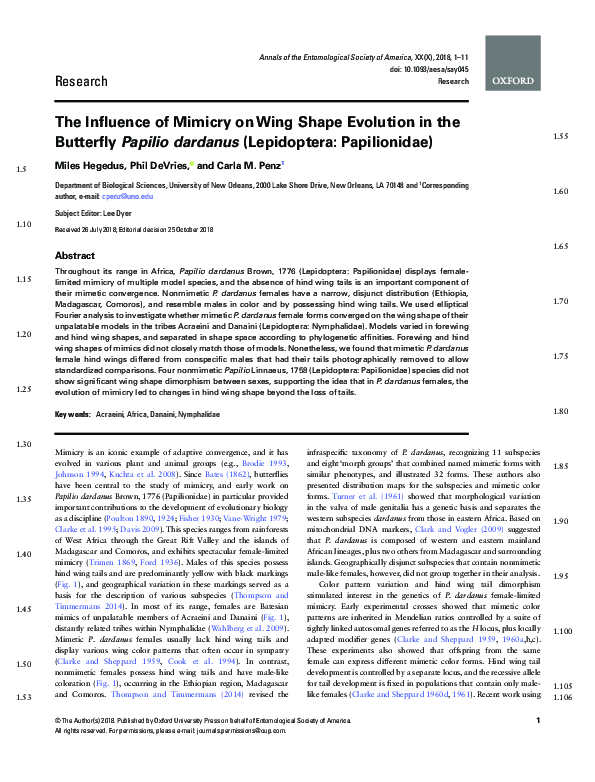 (PDF) The Influence of Mimicry on Wing Shape Evolution in the Butterfly ...