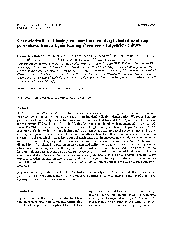 (PDF) Characterization of basic p-coumaryl and coniferyl alcohol ...