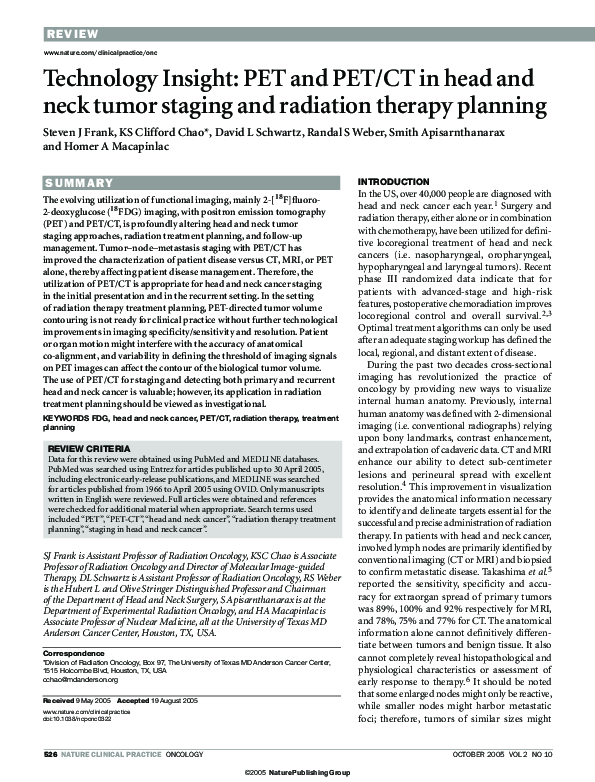 (PDF) Technology Insight: PET and PET/CT in head and neck tumor staging ...