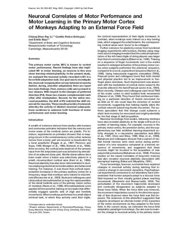 (PDF) Neuronal Correlates of Motor Performance and Motor Learning in ...