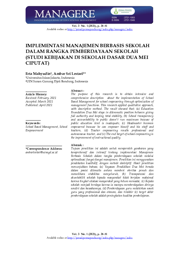 (PDF) Implementasi Manajemen Berbasis Sekolah Dalam Rangka Pemberdayaan ...