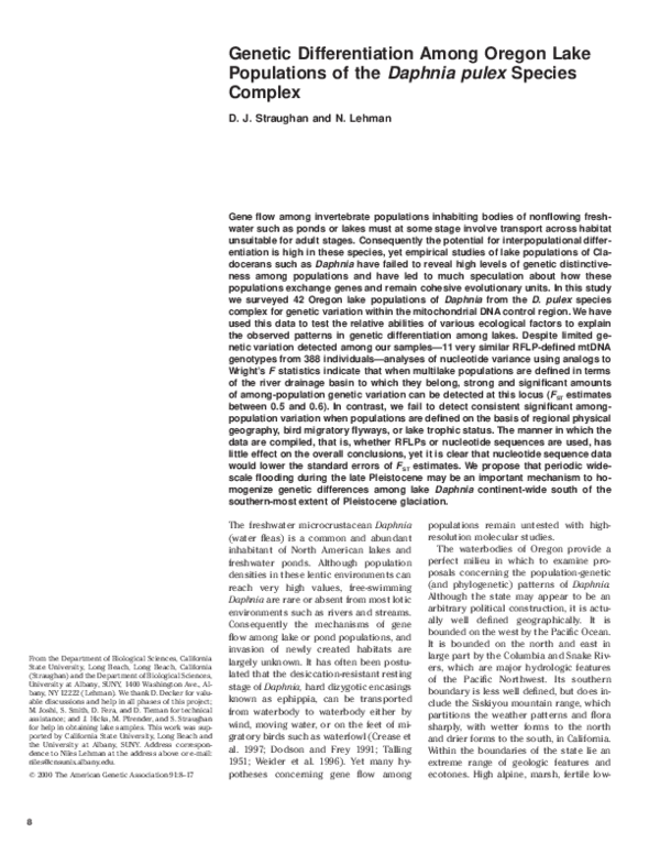 (PDF) Genetic differentiation among Oregon lake populations of the ...