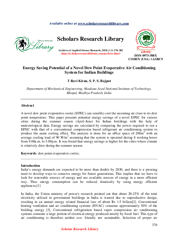 (PDF) Energy Saving Potential of a Novel Dew Point Evaporative Air ...