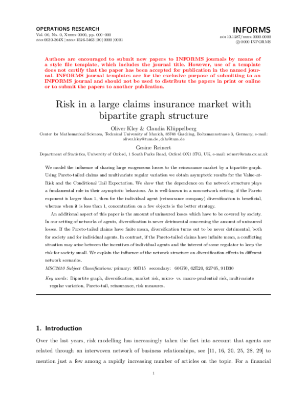 (PDF) Risk in a Large Claims Insurance Market with Bipartite Graph ...