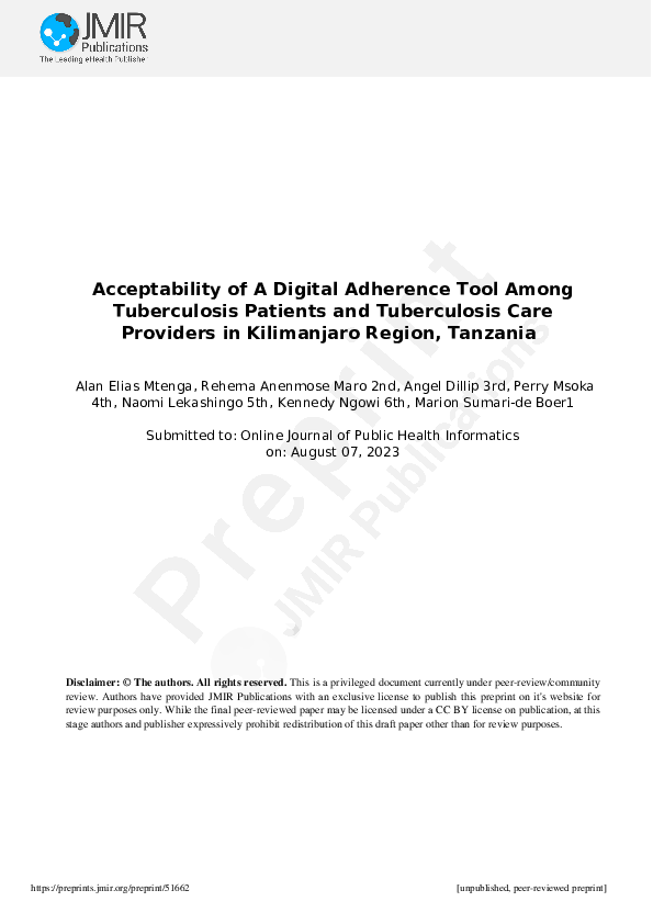 (PDF) Acceptability of A Digital Adherence Tool Among Tuberculosis ...