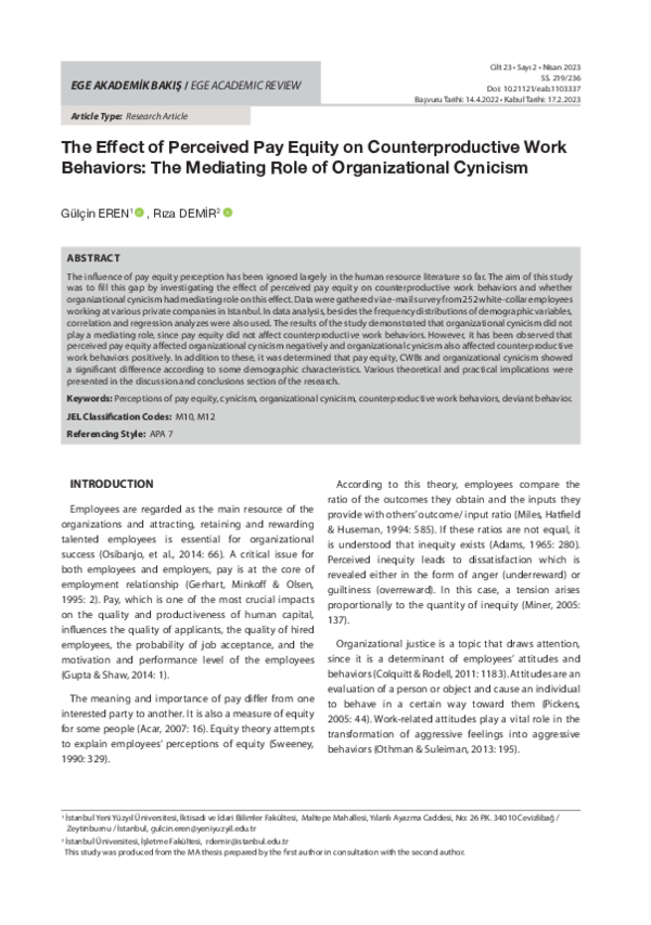 (PDF) The Effect of Perceived Pay Equity on Counterproductive Work ...