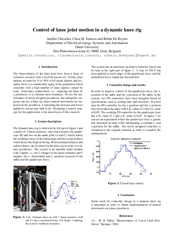 (PDF) Control of knee joint motion in a dynamic knee rig