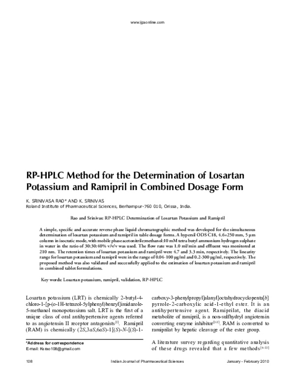 (PDF) Rp-hplc method for the determination of losartan potassium and ...