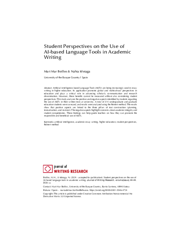 (PDF) Student Perspectives on the Use of AI-based Language Tools in ...