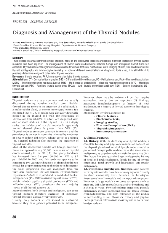 (PDF) Diagnosis and Management of the Thyroid Nodules