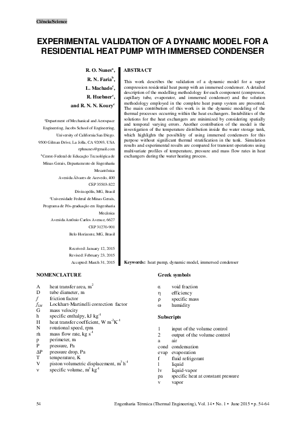 (PDF) Experimental Validation of a Dynamic Model for a Residential Heat ...