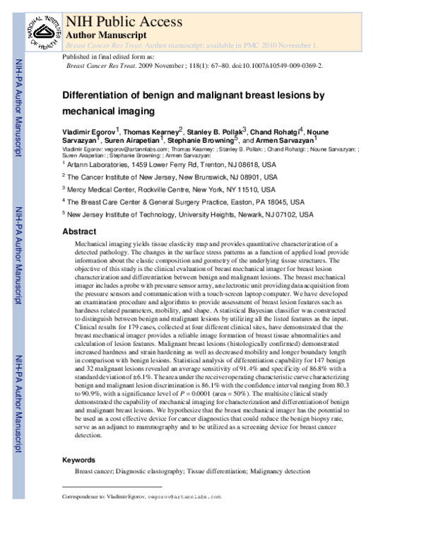 (PDF) Differentiation of benign and malignant breast lesions by ...