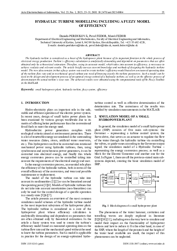 (PDF) Hydraulic Turbine Modelling Including a Fuzzy Model of Efficiency