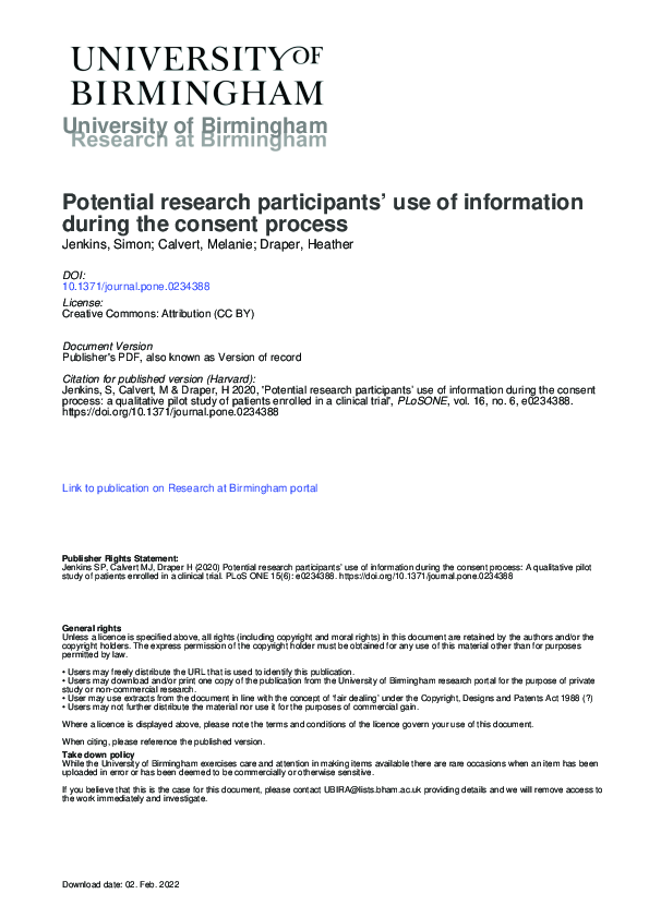 (PDF) Potential research participants’ use of information during the ...