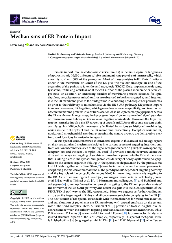 (PDF) Mechanisms of ER Protein Import