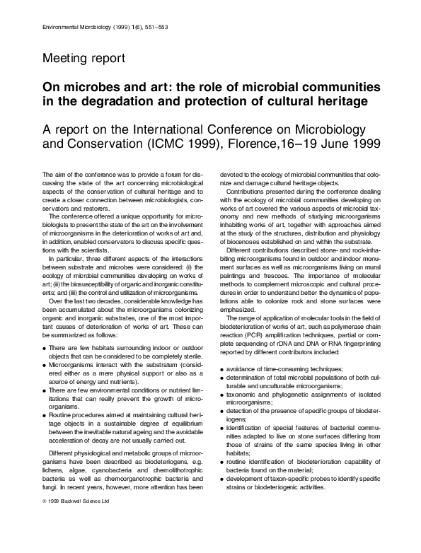 (PDF) On microbes and art: the role of microbial communities in the ...