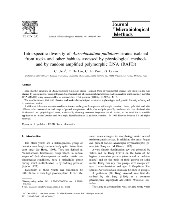 (PDF) Intra-specific diversity of Aureobasidium pullulans strains ...