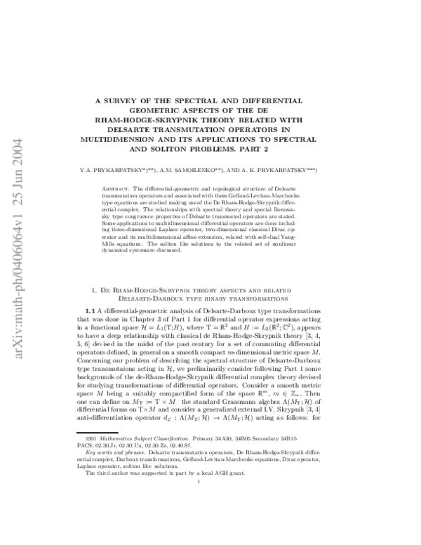 (PDF) A survey of the spectral and differential geometric aspects of ...
