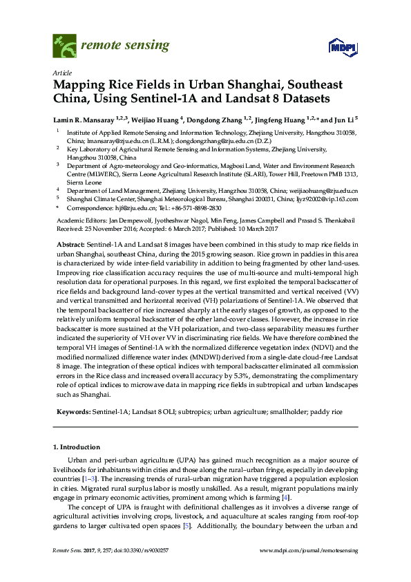 (PDF) Mapping Rice Fields in Urban Shanghai, Southeast China, Using ...