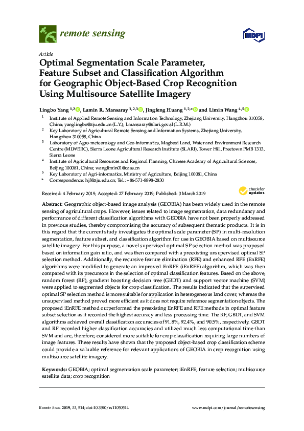 (PDF) Optimal Segmentation Scale Parameter, Feature Subset and ...