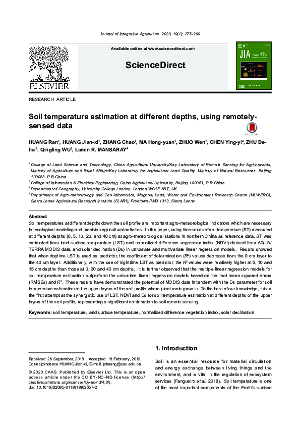 (PDF) Soil temperature estimation at different depths, using remotely ...