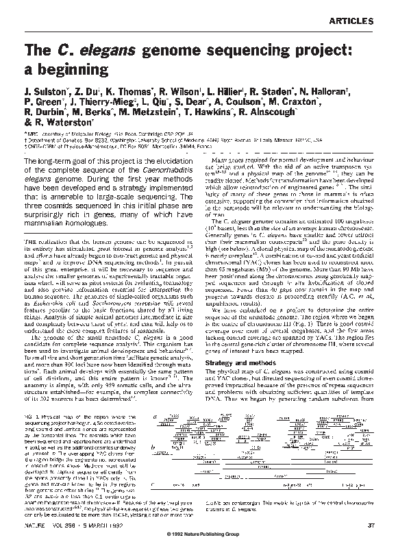 (PDF) The C. elegans genome sequencing project: a beginning