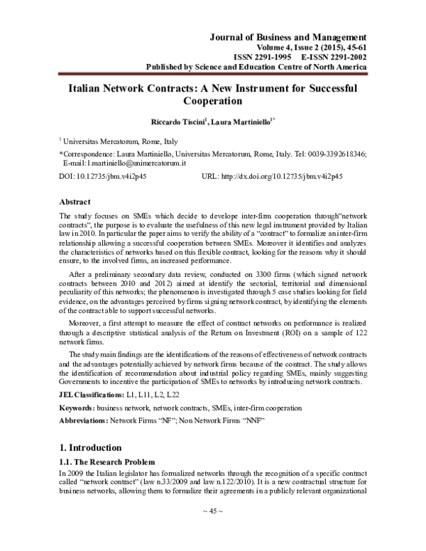 (PDF) Italian Network Contracts: A New Instrument for Successful ...