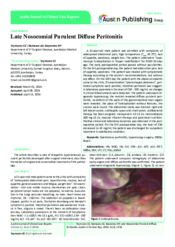 (PDF) Late Nosocomial Purulent Diffuse Peritonitis