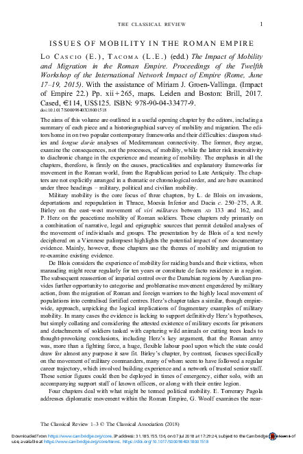 (PDF) Review of: ISSUES OF MOBILITY IN THE ROMAN EMPIRE