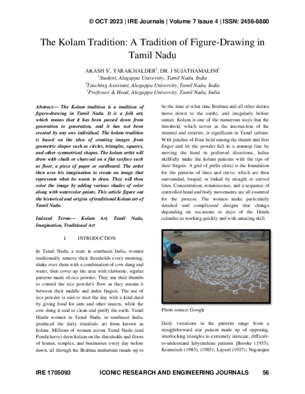 (PDF) The Kolam Tradition A tradition of figure-drawing in southern ...