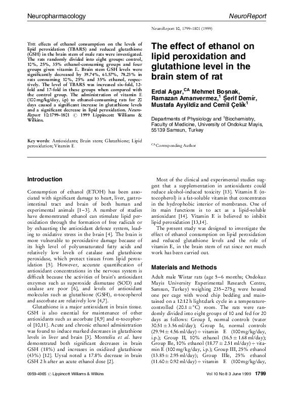 (PDF) The effect of ethanol on lipid peroxidation and glutathione level ...