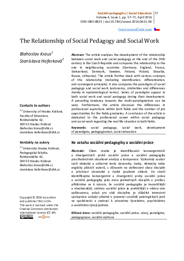 (PDF) The Relationship of Social Pedagogy and Social Work