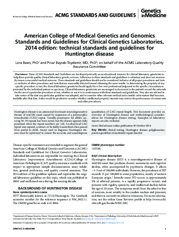 (PDF) American College of Medical Genetics and Genomics Standards and ...