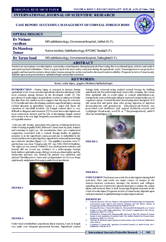(PDF) Case Report– Successful Management of Corneal Foreign Body