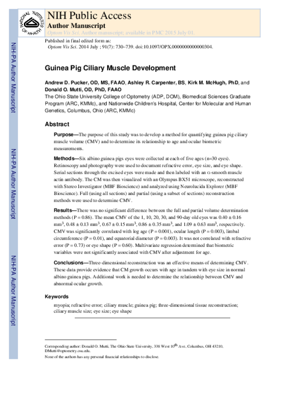 (PDF) Guinea Pig Ciliary Muscle Development