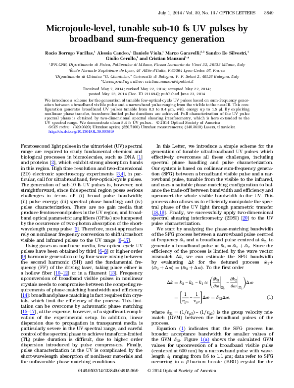 (PDF) Microjoule-level, tunable sub-10 fs UV pulses by broadband sum ...