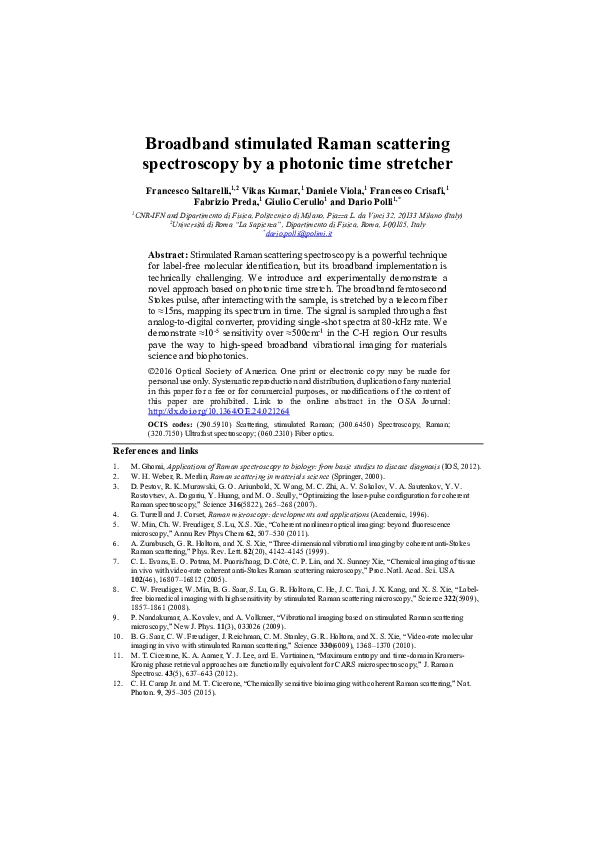 (PDF) Broadband stimulated Raman scattering spectroscopy by a photonic ...