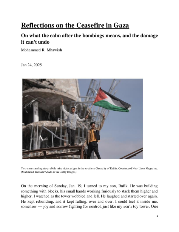 (PDF) Mohammed R. Mhawish: Reflections on the Ceasefire in Gaza