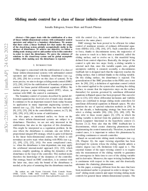(PDF) Sliding mode control for a class of linear infinite-dimensional ...