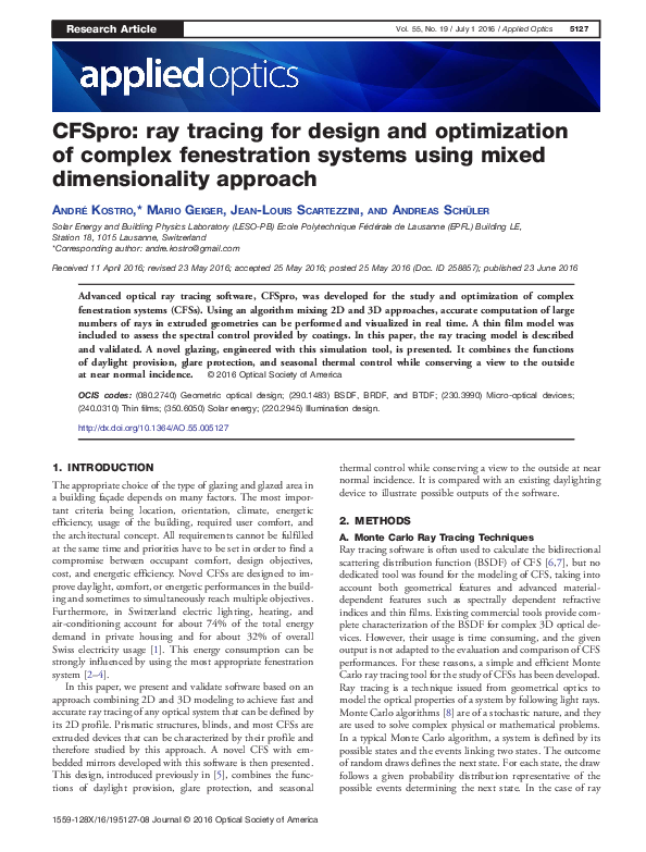 (PDF) CFSpro: ray tracing for design and optimization of complex ... - Optimization Of Composite Frame Fenestration