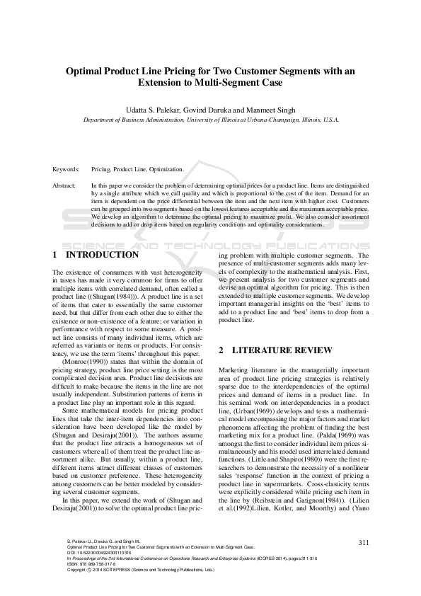 (PDF) Optimal Product Line Pricing for Two Customer Segments with an ...