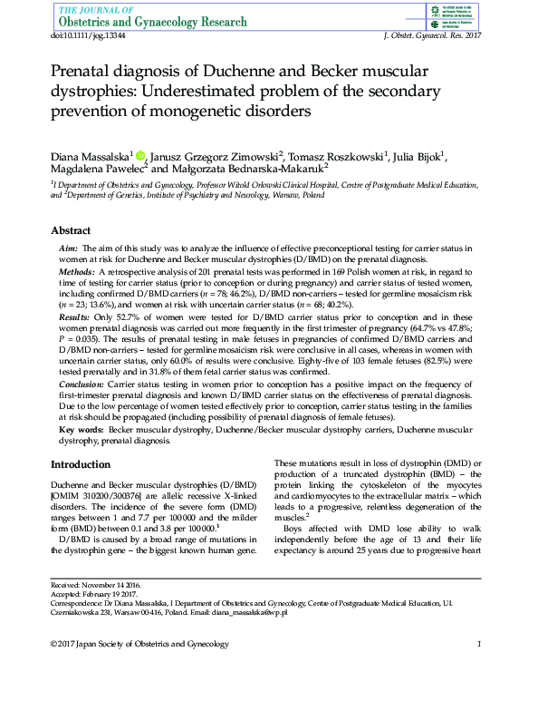 (PDF) Prenatal diagnosis of Duchenne and Becker muscular dystrophies ...