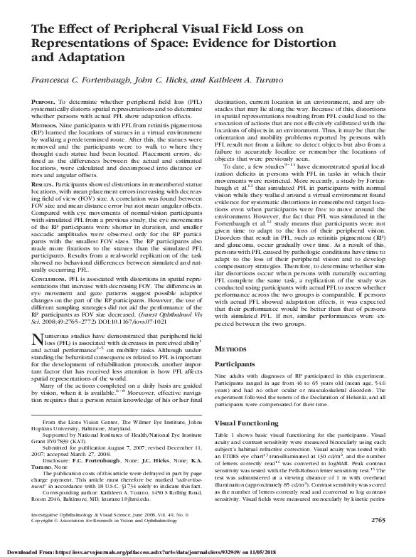 (PDF) The Effect of Peripheral Visual Field Loss on Representations of ...