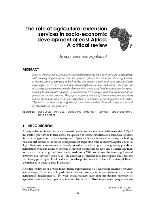 (PDF) The role of agricultural extension services in socio-economic ...