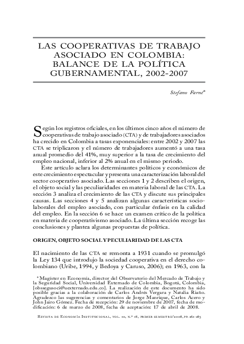 (PDF) Las cooperativas de trabajo asociado en Colombia: balance de la ...