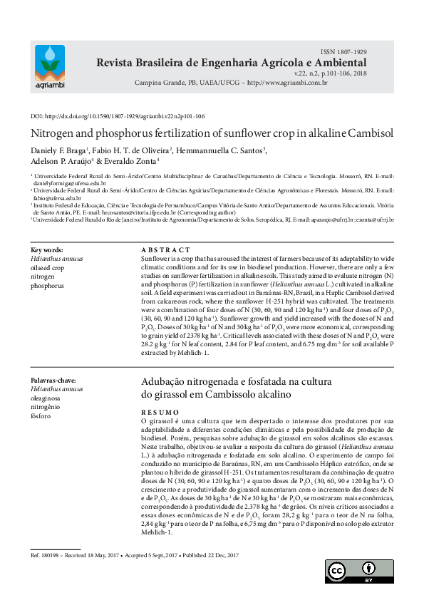 (PDF) Nitrogen and phosphorus fertilization of sunflower crop in ...