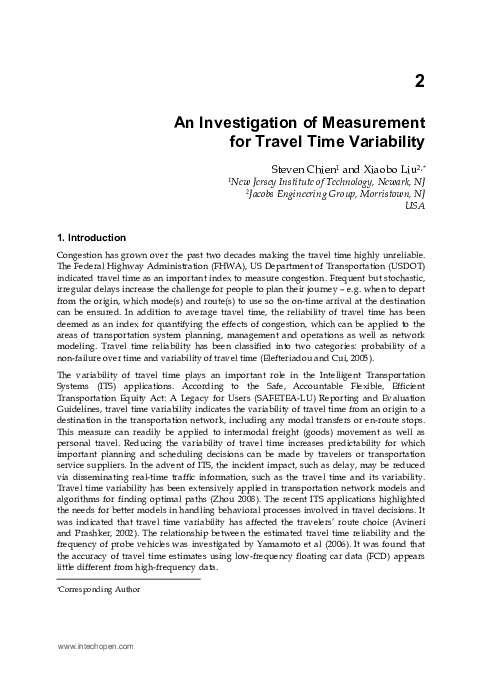 (PDF) An Investigation of Measurement for Travel Time Variability